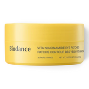 bareskin.lt Biodance Vita Niacinamide eye patches in a yellow jar for brightening and hydrating tired under-eye skin