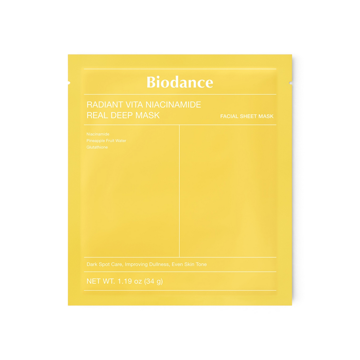 bareskin.lt BIODANCE Radiant Vita Niacinamide Real Deep Mask hidrogelinė kaukė su niacinamidu ir grynosios formos glutationu