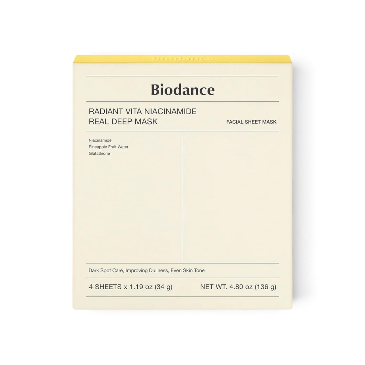 bareskin.lt BIODANCE Radiant Vita Niacinamide Real Deep Mask hidrogelinė kaukė su niacinamidu ir grynosios formos glutationu