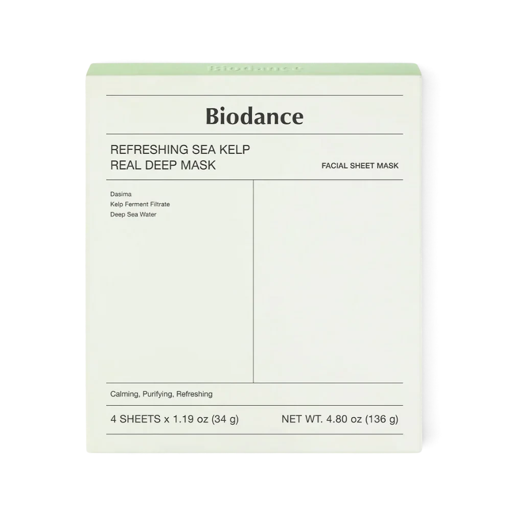 bareskin.lt Biodance Refreshing Sea Kelp hydrogel facial sheet mask packaging for calming and purifying skin