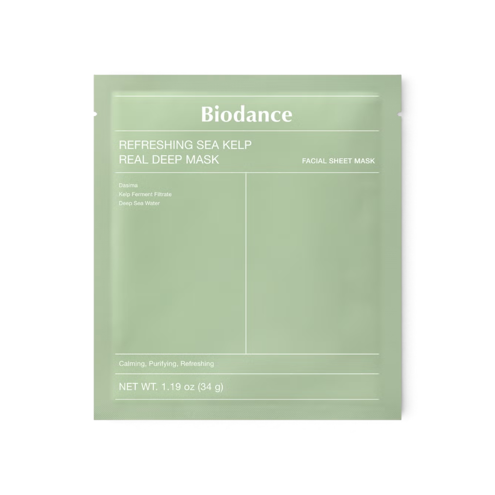 bareskin.lt Biodance Refreshing Sea Kelp Real Deep Mask in a light green sachet for oily and acne-prone skin