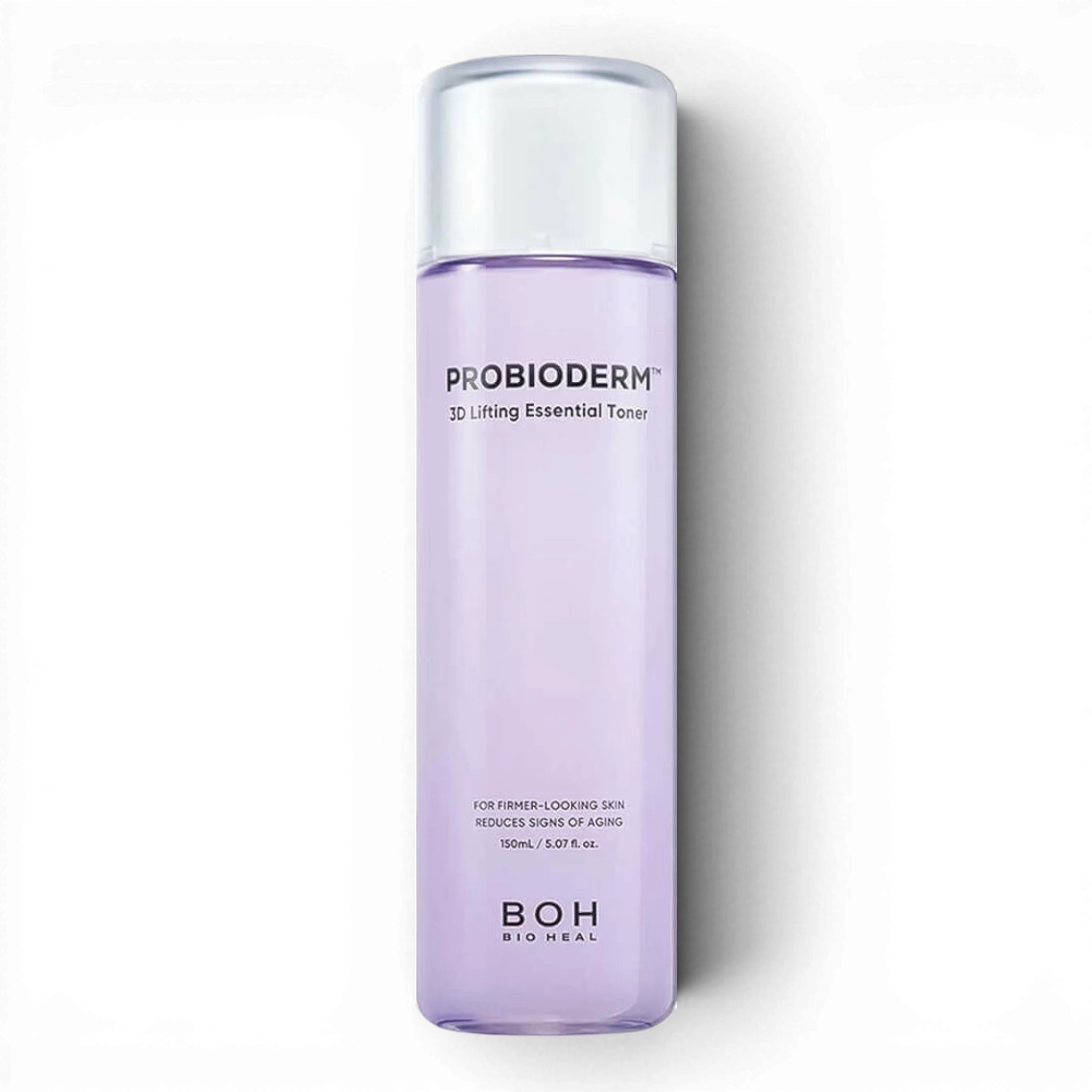 bareskin.lt BIOHEAL BOH Probioderm 3D Lifting Essential Toner in a light purple bottle for firming and hydration.
