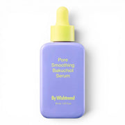 By Wishtrend Pore Smoothing Bakuchiol Serum in a lavender bottle with a yellow dropper cap from bareskin.lt