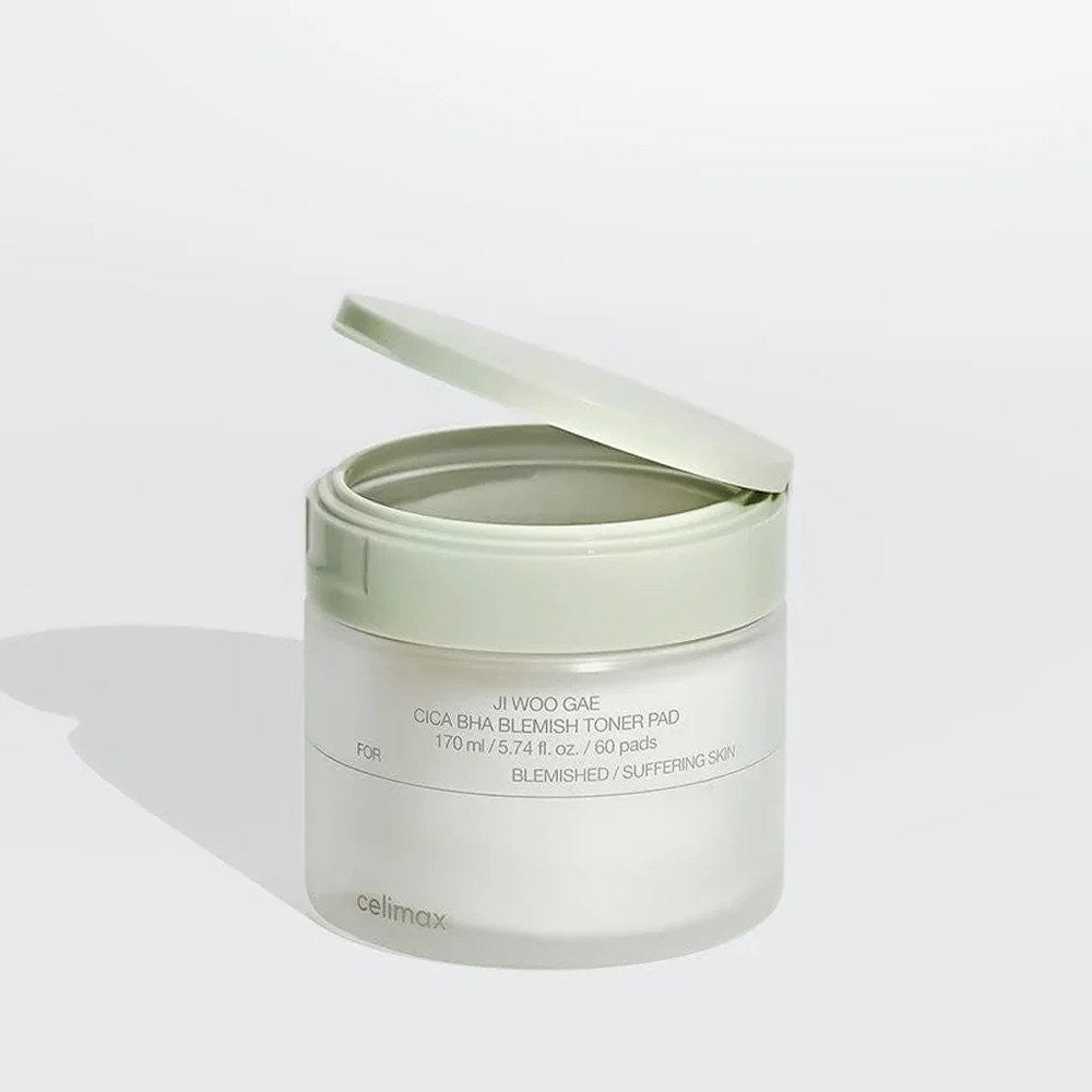 bareskin.lt Celimax Ji Woo Gae Cica BHA Blemish Toner Pads toniko padeliai su niacinamidu, pantenoliu ir hialurono rūgštimi