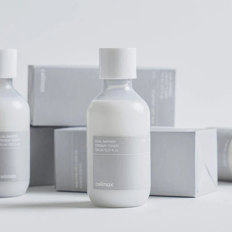 bareskin.lt Celimax Dual Barrier Creamy Toner kreminės tekstūros drėkinantis veido tonikas su penkių rūšių keramidais, pantenoliu ir hialurono rūgštimi