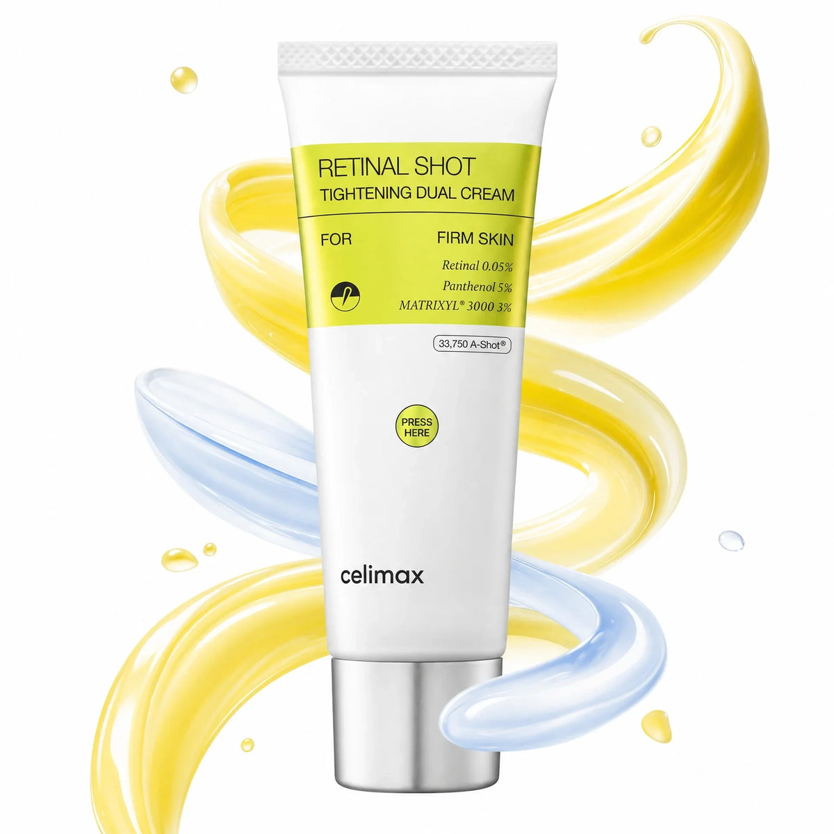 Celimax THE VITA-A Retinal Shot Tightening Dual Cream from bareskin.lt featuring a dual-formula tube for firm skin.