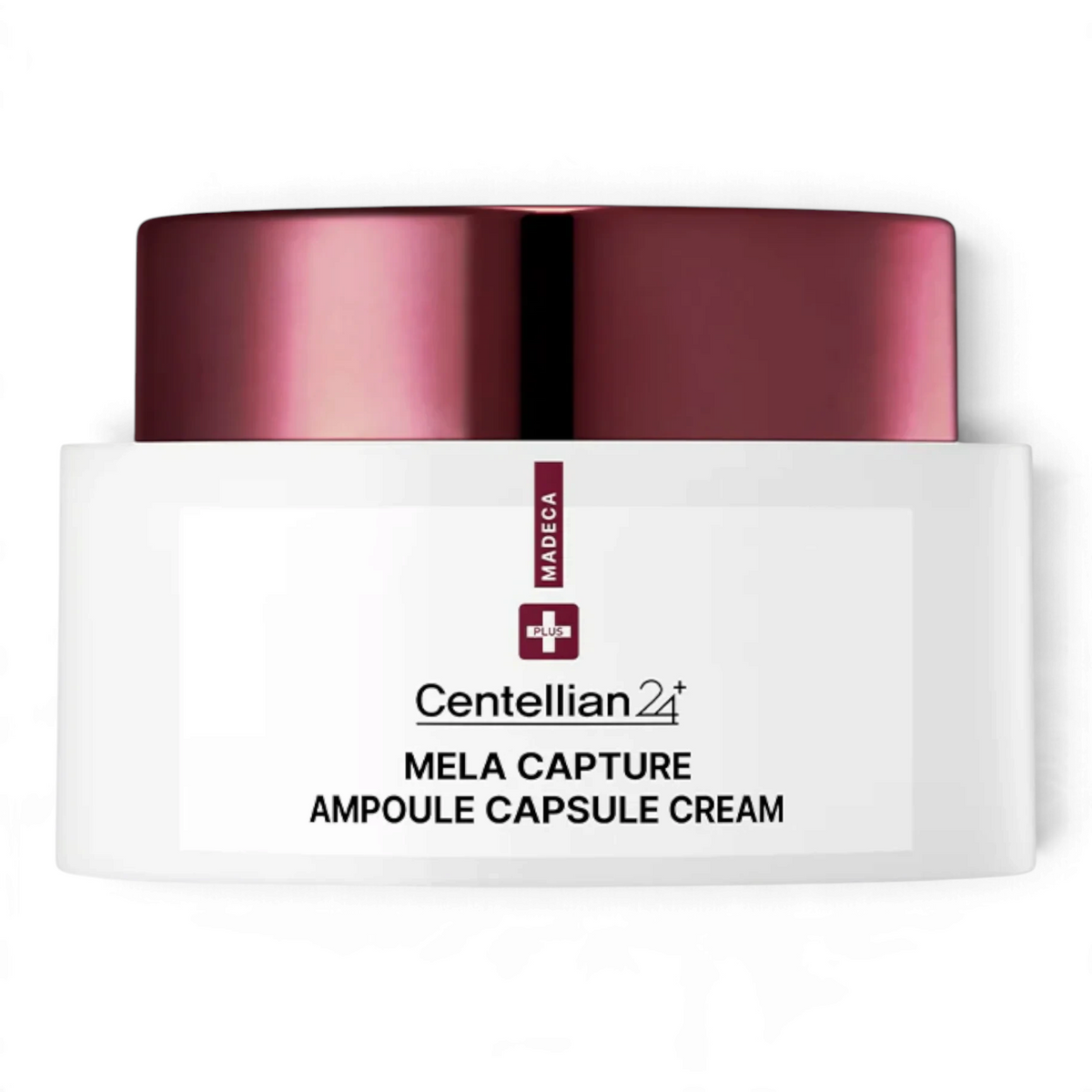 bareskin.lt Centellian24 Madeca Mela Capture Ampoule Capsule Cream in a white jar with a metallic burgundy lid