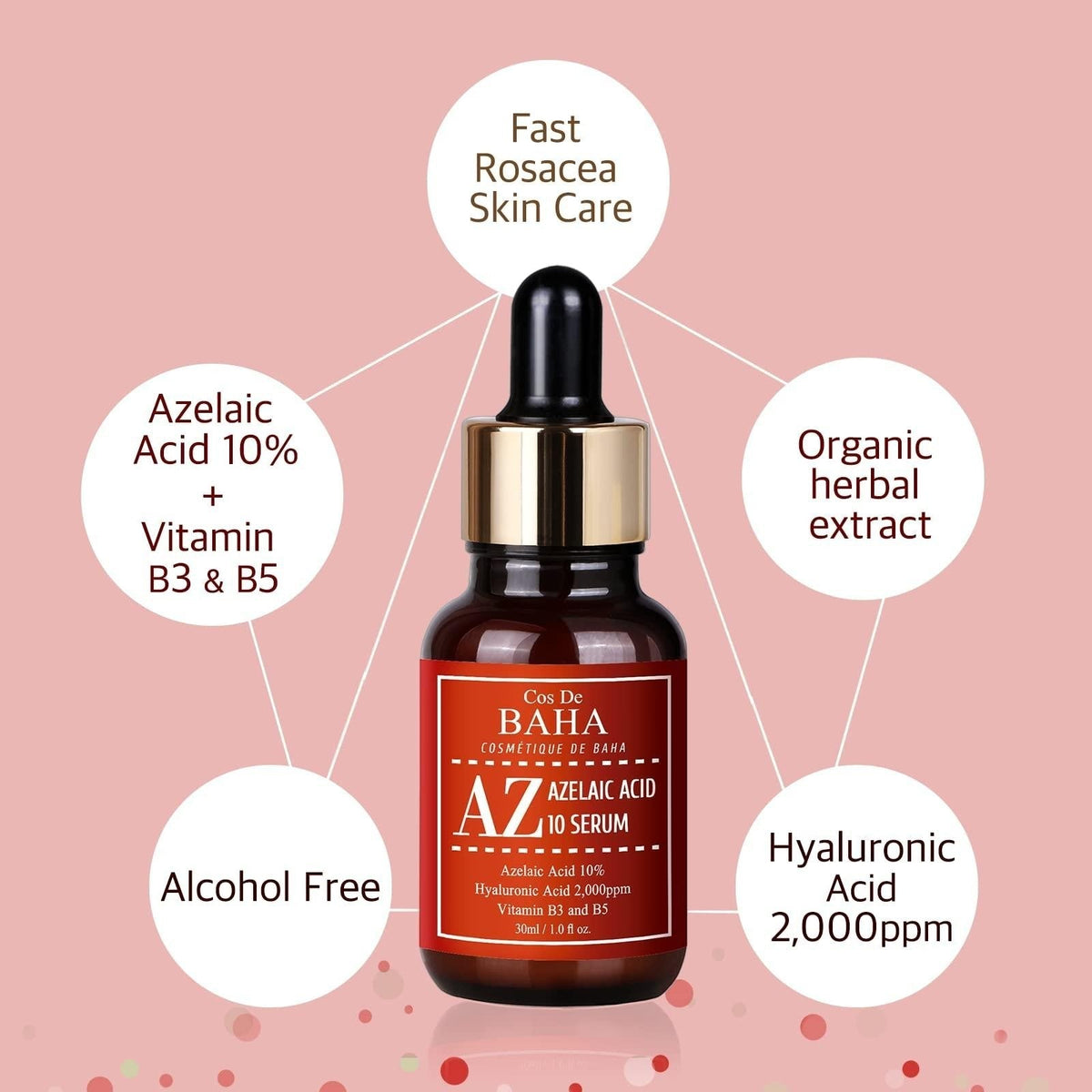 bareskin.lt Cos De Baha AZ Azelaic Acid 10 Serum azelaino rūgšties 10% serumas, skirtas kovojant su rožine, pigmentacija, akne bei randeliais
