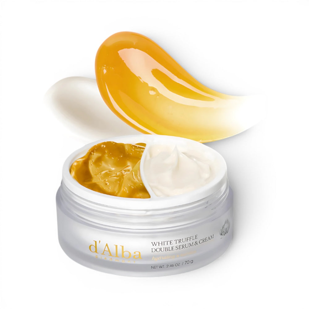 bareskin.lt d'Alba White Truffle Double Serum & Cream dviejų viename serumo ir kremo derinys suteikia individualizuotą odos priežiūrą pagal jos poreikius ir sezoninius pokyčius