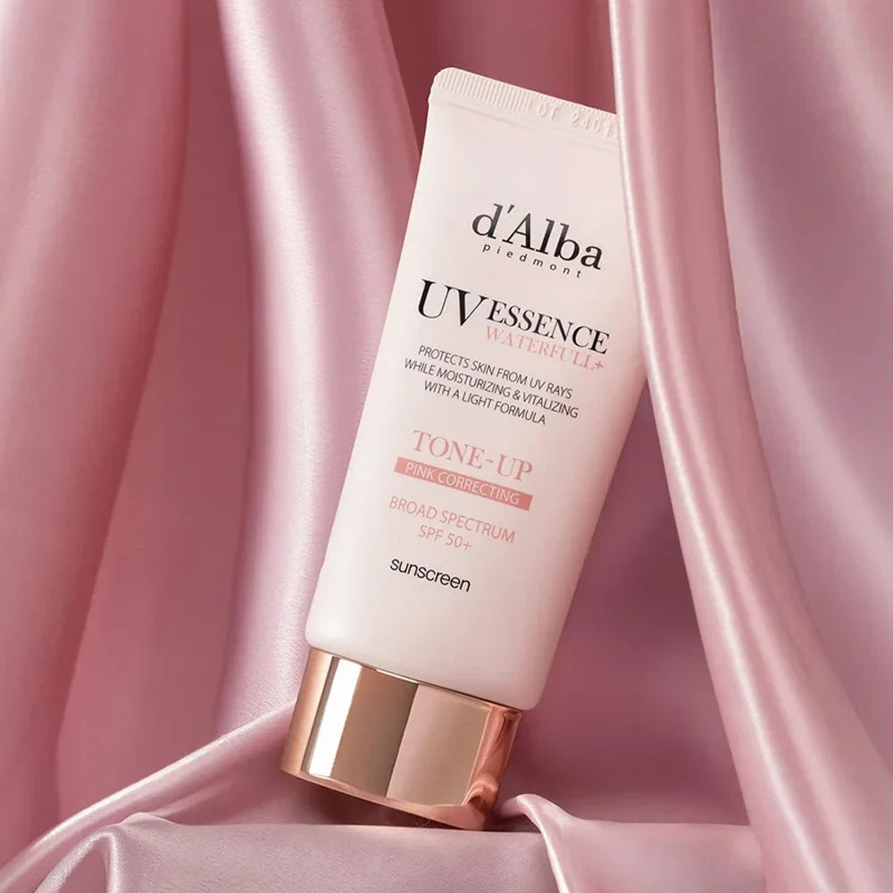 bareskin.lt d'Alba Waterfull Pink Correcting Tone-Up Sunscreen SPF 50+ PA++++ tonuojantis veido kremas nuo saulės su mineraliniais ir cheminiais UV filtrais