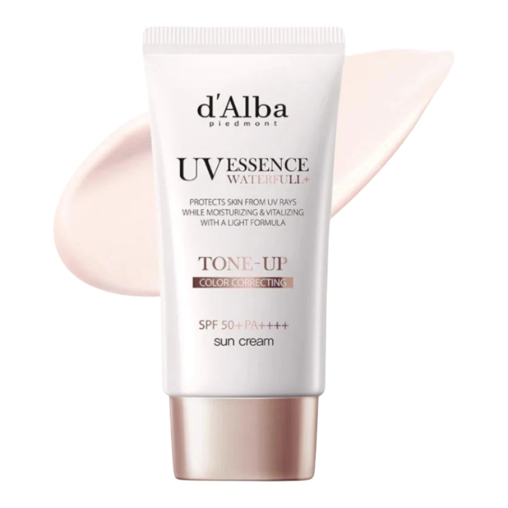 bareskin.lt d'Alba Waterfull Pink Correcting Tone-Up Sunscreen SPF 50+ PA++++ tonuojantis veido kremas nuo saulės su mineraliniais ir cheminiais UV filtrais