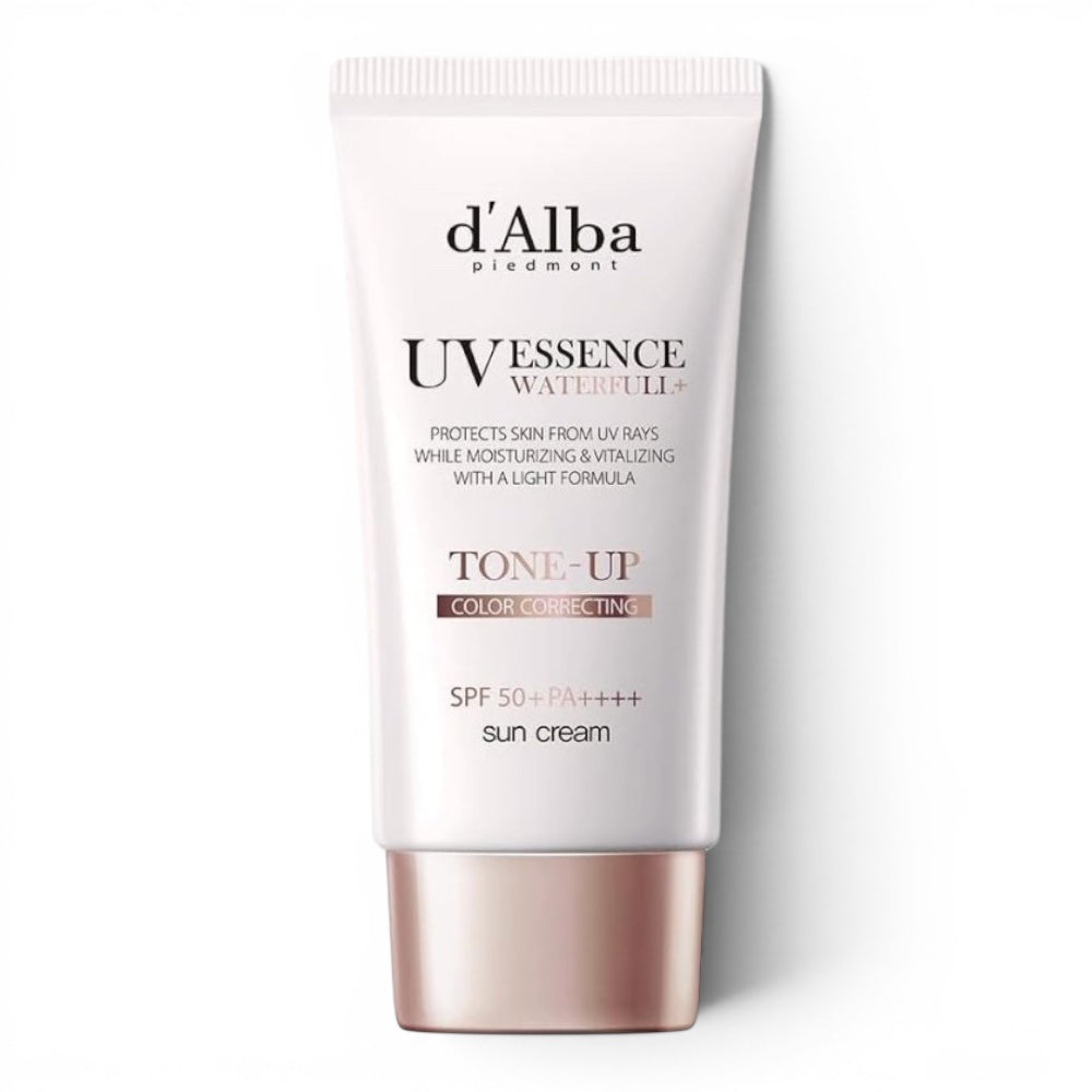 bareskin.lt d'Alba Waterfull Pink Correcting Tone-Up Sunscreen SPF 50+ PA++++ tonuojantis veido kremas nuo saulės su mineraliniais ir cheminiais UV filtrais
