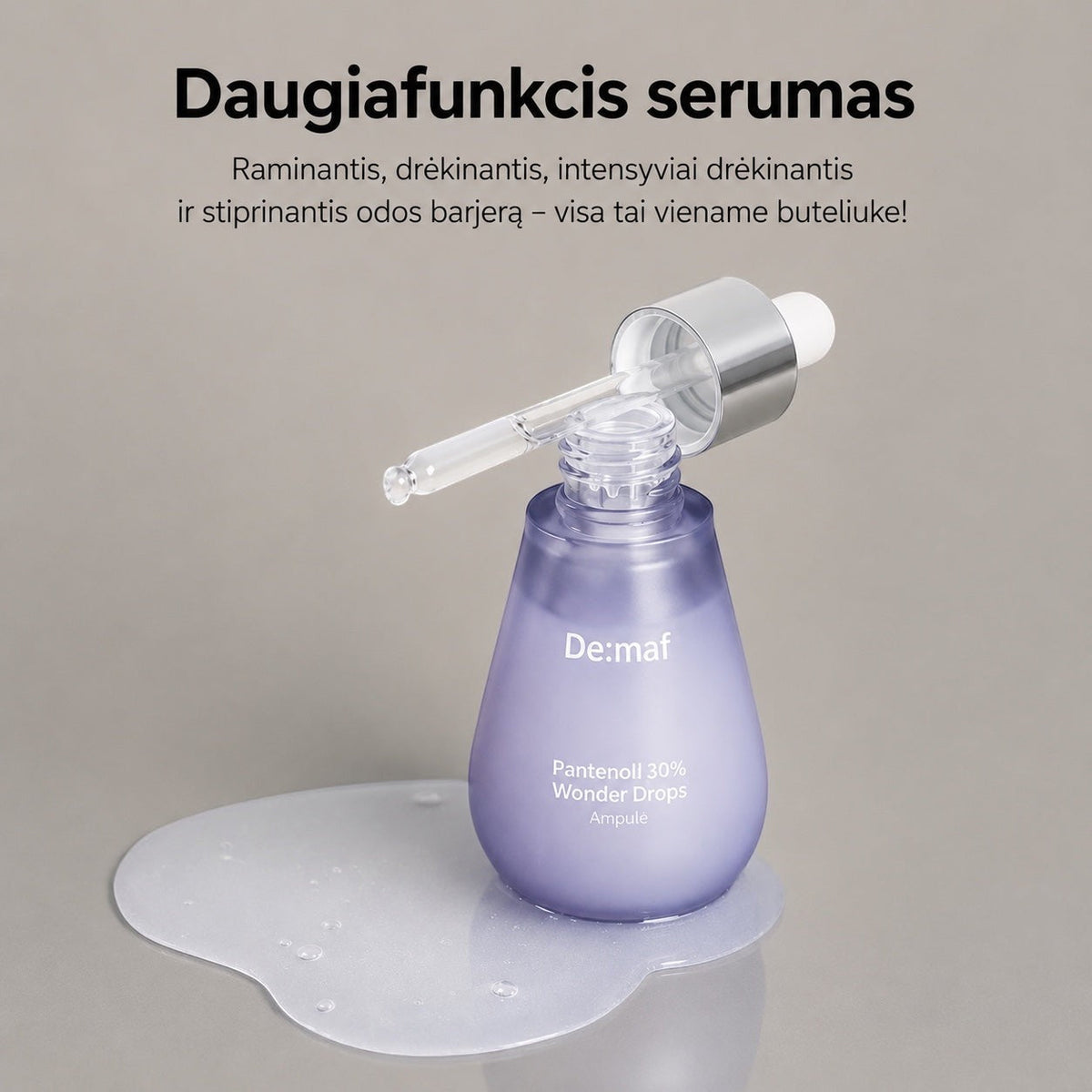 bareskin.lt De:maf Panthenol 30% Wonder Drops ampoule raminamoji ampulė su nakvišų žiedų ekstraktu
