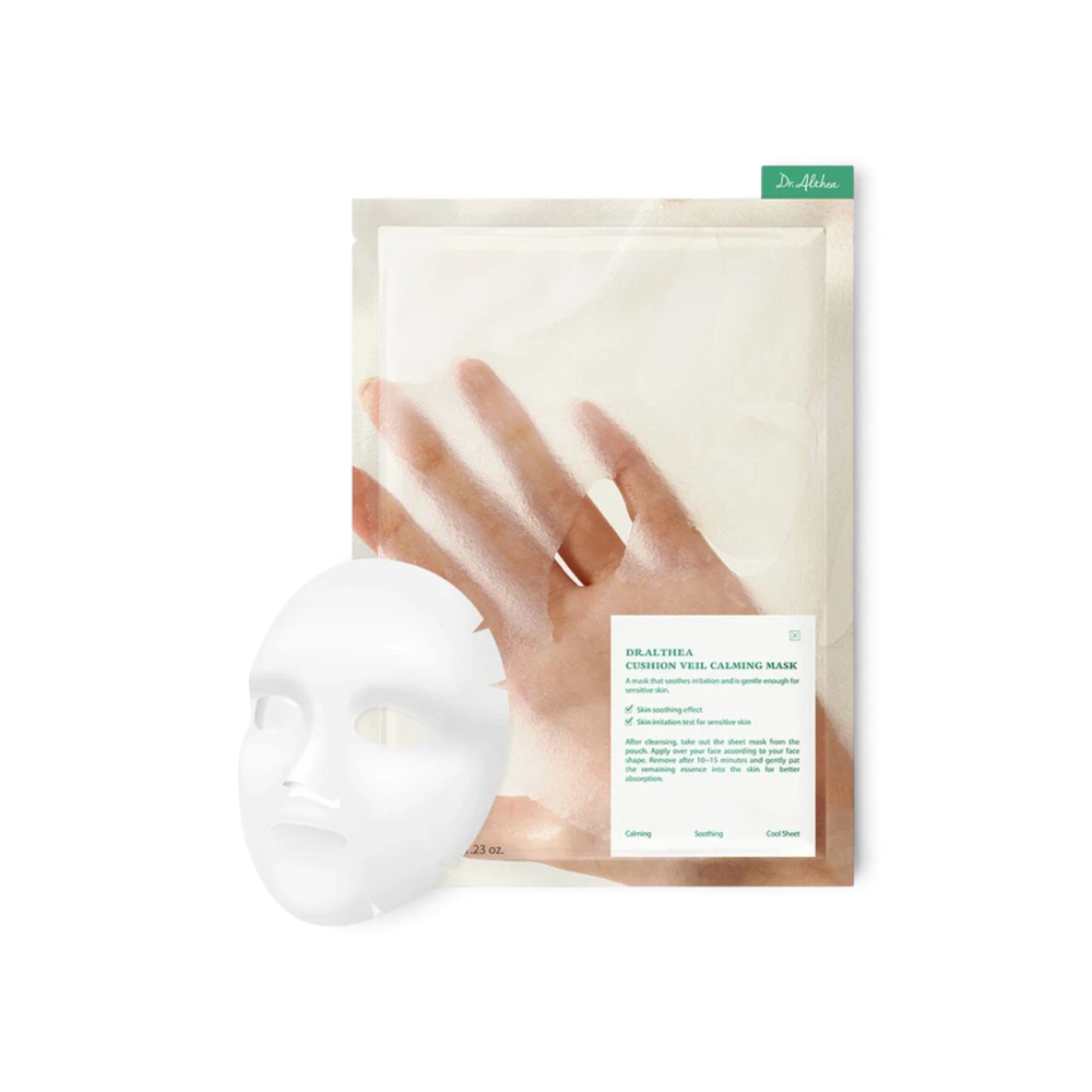 bareskin.lt Dr. Althea Cushion Veil Calming Mask raminanti lakštinė kaukė padeda atkurti odos komfortą ir drėgmės balansą