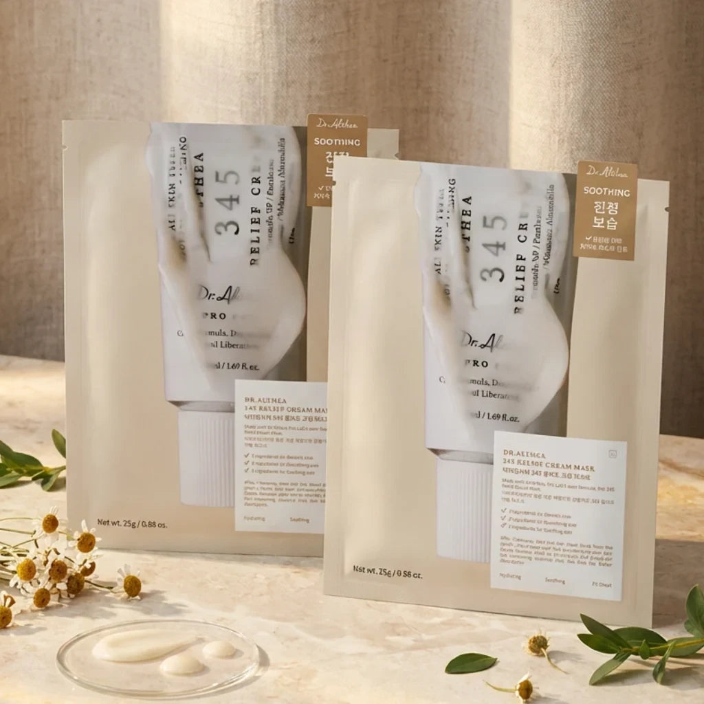 bareskin.lt Dr. Althea 345 Relief Cream Mask lakštinė veido kaukė skirta odos komfortui, raminimui ir drėkinimui