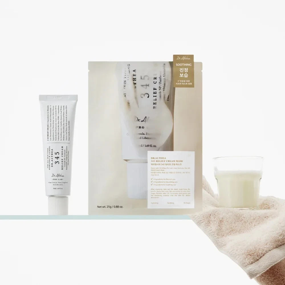 bareskin.lt Dr. Althea 345 Relief Cream Mask lakštinė veido kaukė skirta odos komfortui, raminimui ir drėkinimui