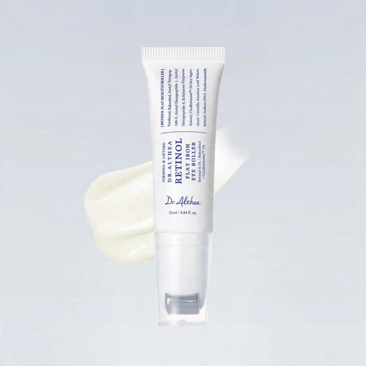 Dr. Althea Retinol Flat Iron Eye Roller by bareskin.lt featuring a firming eye cream tube with a roller applicator.