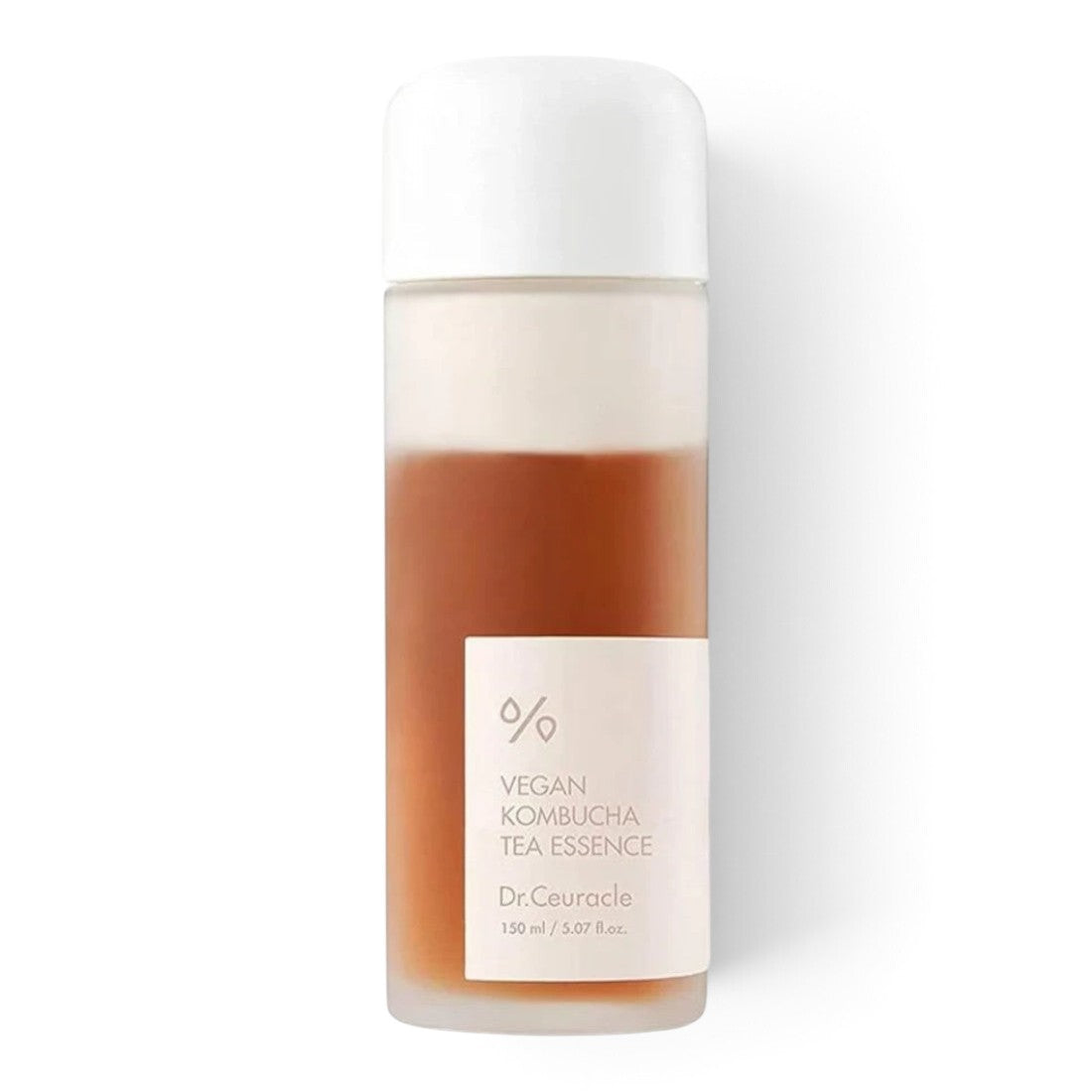 Dr. Ceuracle Vegan Kombucha Tea Essence by bareskin.lt in a 150ml frosted glass bottle with a white cap.