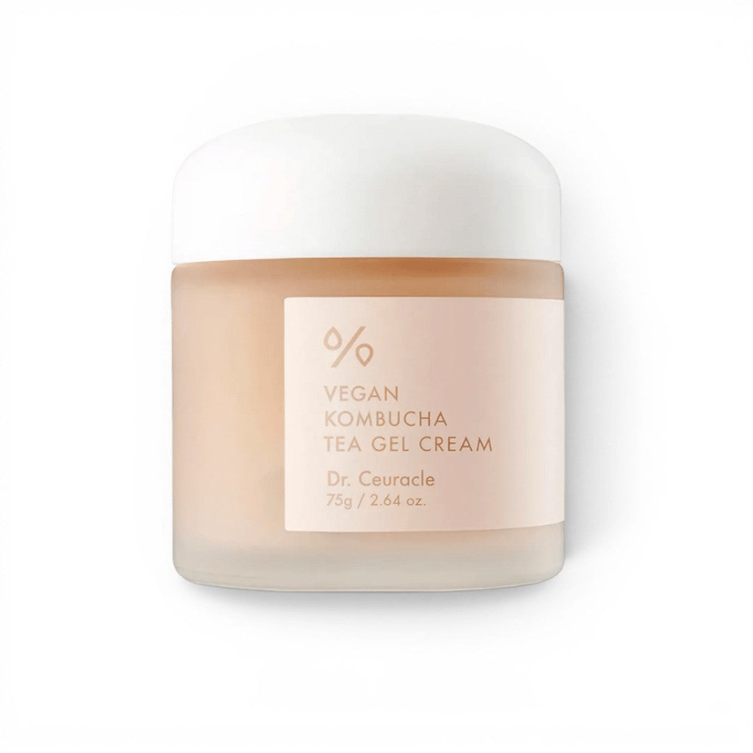 bareskin.lt Dr. Ceuracle Vegan Kombucha Tea Gel Cream in a frosted glass jar with a white lid.