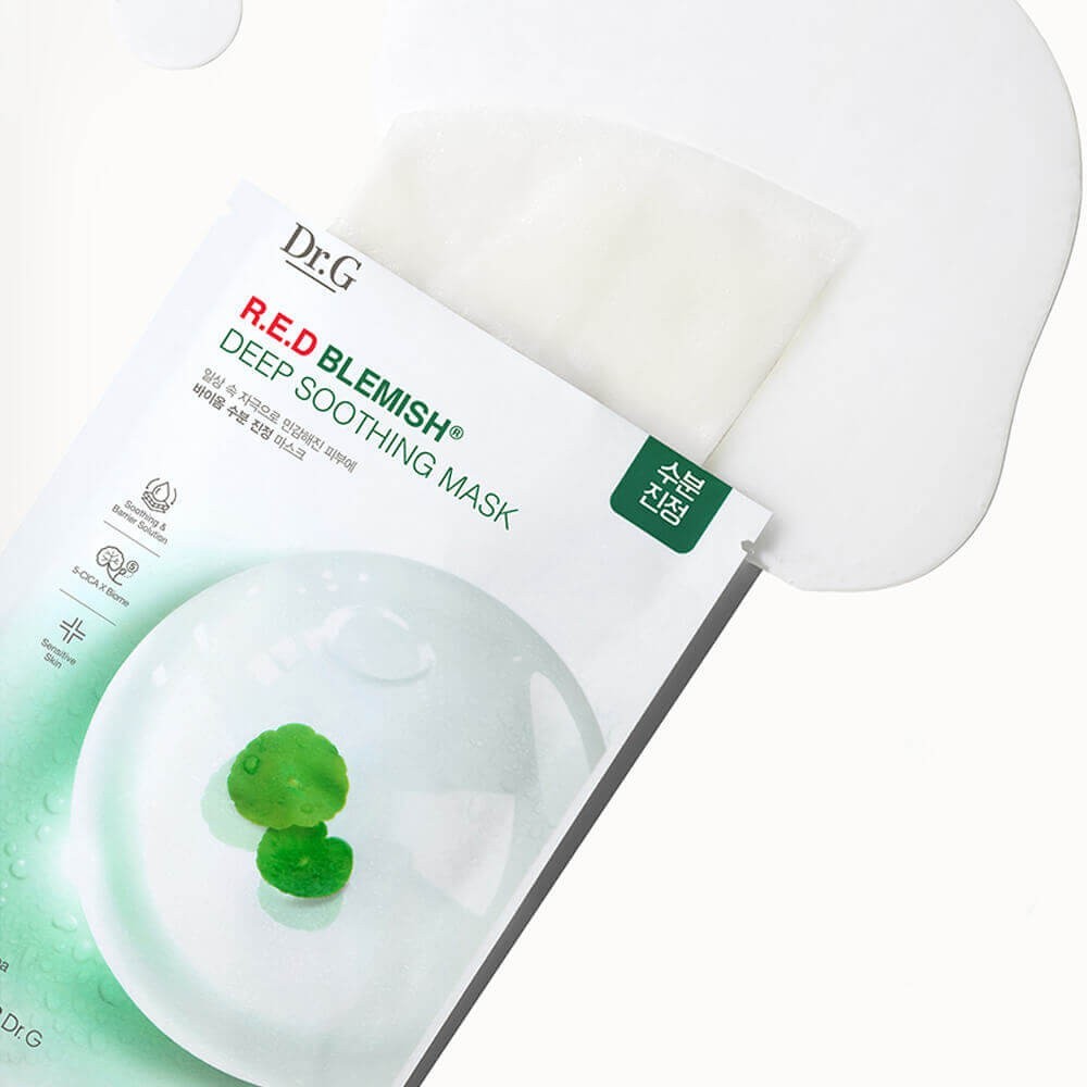 bareskin.lt Dr.G Red Blemish Deep Soothing Mask lakštinė kaukė, kuri efektyviai ramina ir drėkina