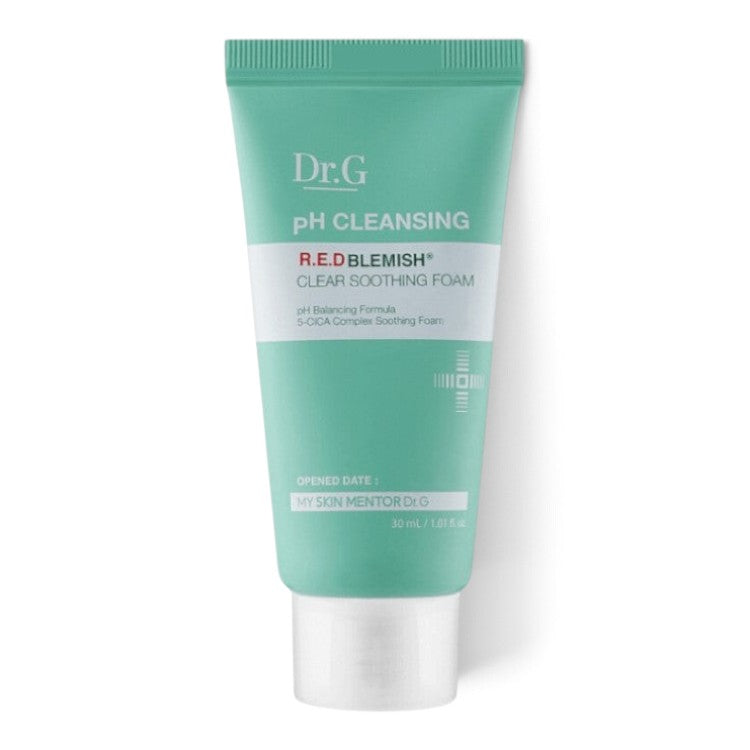 bareskin.lt Dr.G Red Blemish Clear Soothing Foam in a mint green tube for sensitive and acne-prone skin