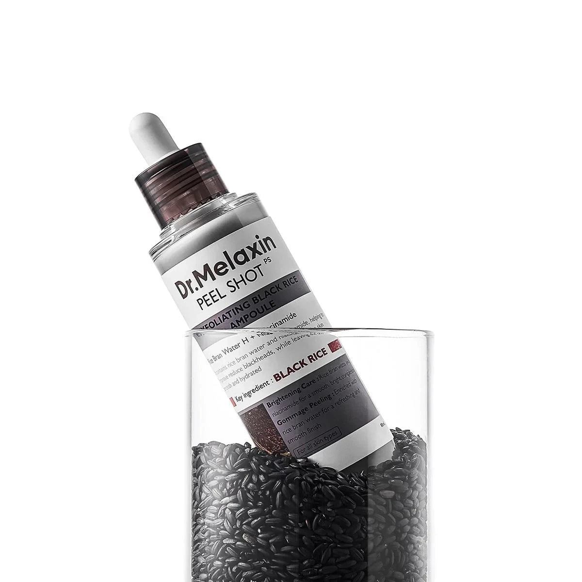 bareskin.lt Dr.Melaxin Peel Shot Exfoliating Black Rice Ampoule gomažinis veido šveitiklis su PHA ir BHA rūgštimis