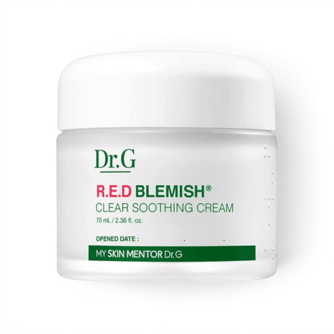 Dr.G Red Blemish Clear Soothing Cream for sensitive skin available at bareskin.lt in a 70ml white jar.