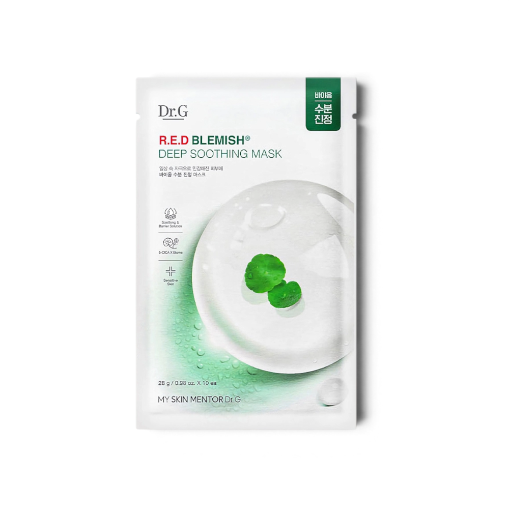 bareskin.lt Dr.G Red Blemish Deep Soothing Mask lakštinė kaukė, kuri efektyviai ramina ir drėkina