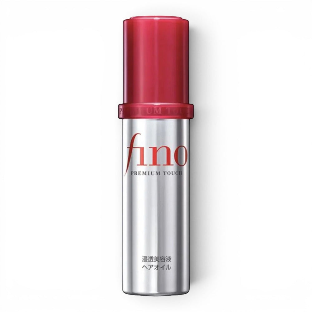 bareskin.lt Fino Premium Touch hair oil in a silver bottle with a red cap for repairing damaged hair