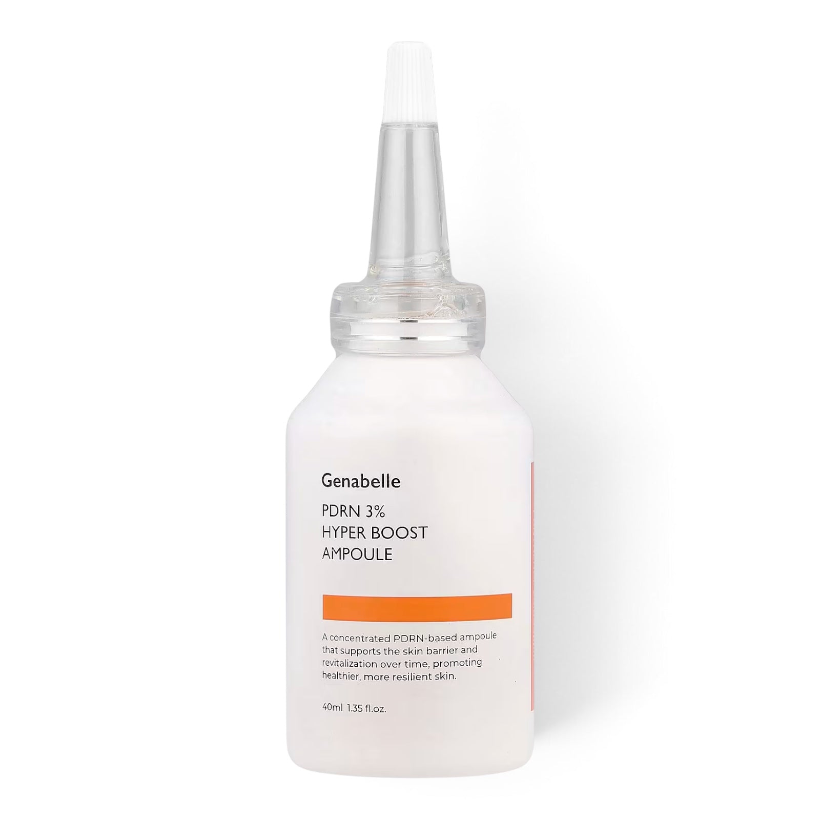 Genabelle PDRN 3% Hyper Boost Ampoule facial serum from bareskin.lt in a white bottle for skin rejuvenation.