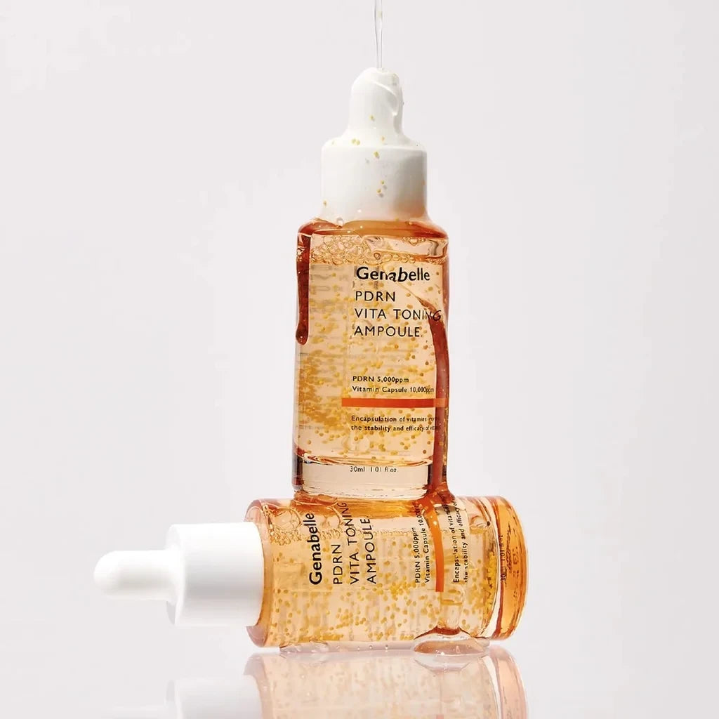 bareskin.lt Genabelle PDRN Vita Toning Ampoule with visible vitamin capsules in a clear dropper bottle
