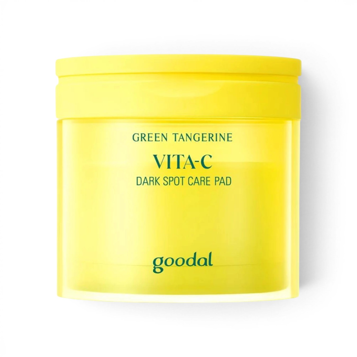 bareskin.lt Goodal Green Tangerine Vita-C Dark Spot Care Pad in a bright yellow circular jar for facial brightening
