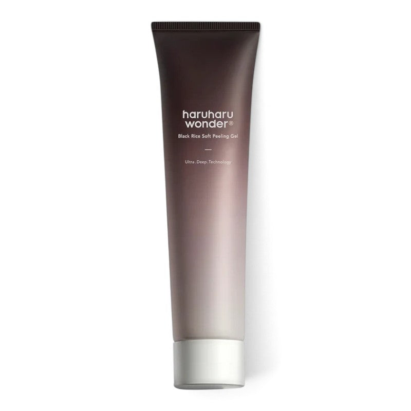 bareskin.lt Haruharu WONDER Black Rice Soft Peeling Gel in a gradient brown tube for gentle facial exfoliation.