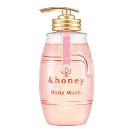 bareskin.lt &Honey Rose Honey Melty Moist Gel Body Wash in a pink bottle with a gold pump dispenser