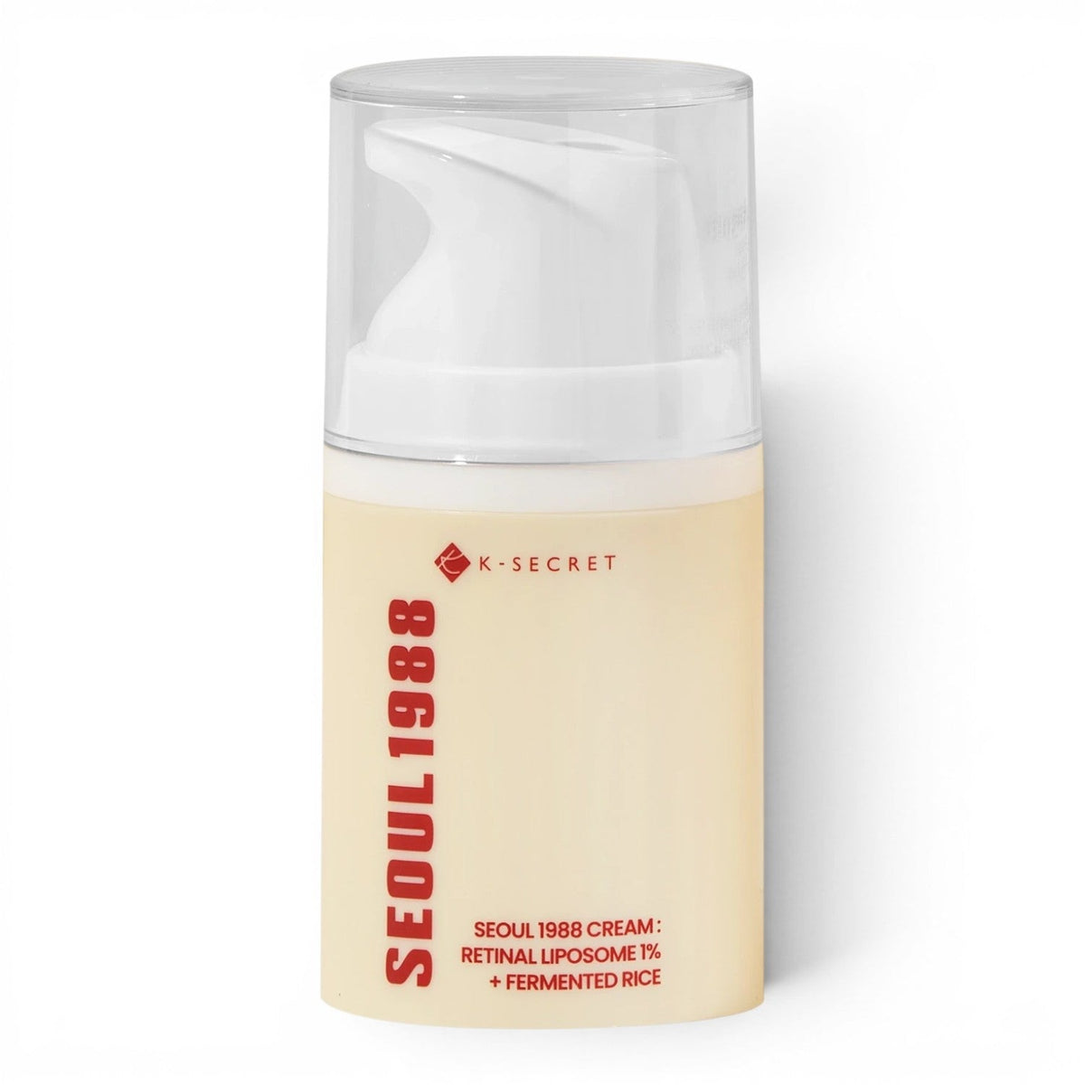 KSECRET Seoul 1988 Retinal Liposome 1% and Fermented Rice face cream in a beige pump bottle from bareskin.lt