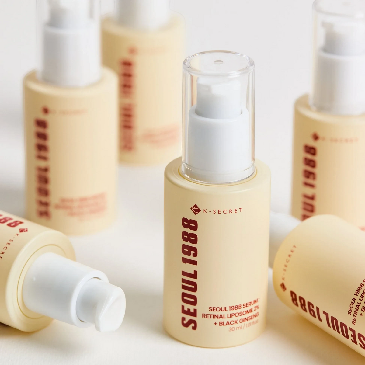 bareskin.lt KSECRET Seoul 1988 anti-aging serum with retinal liposomes and black ginseng in a pale yellow bottle