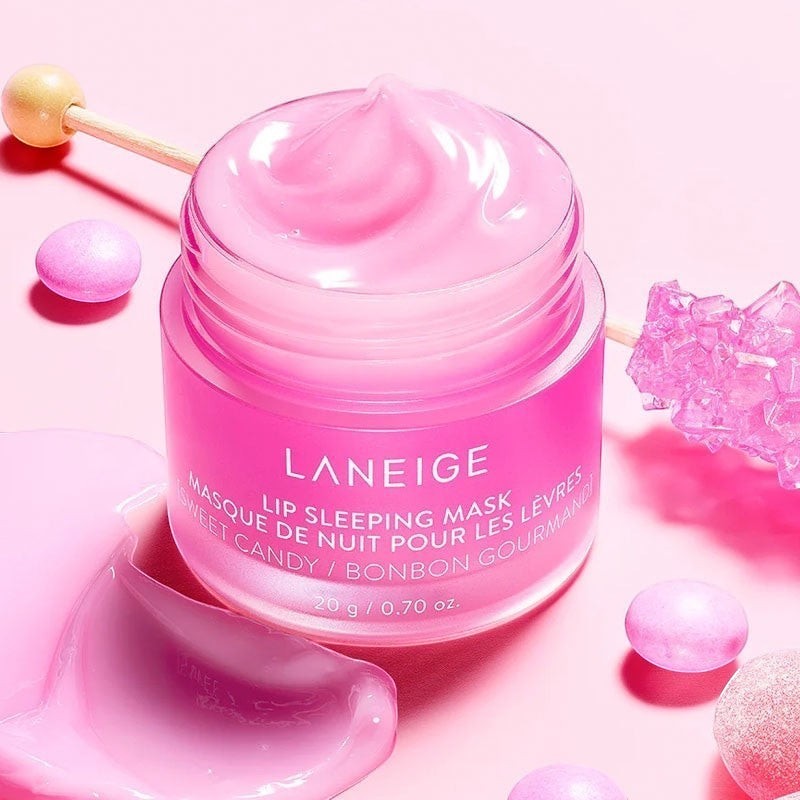 LANEIGE Lip Sleeping Mask Sweet Candy in a pink jar with a rich, creamy texture, sold by bareskin.lt
