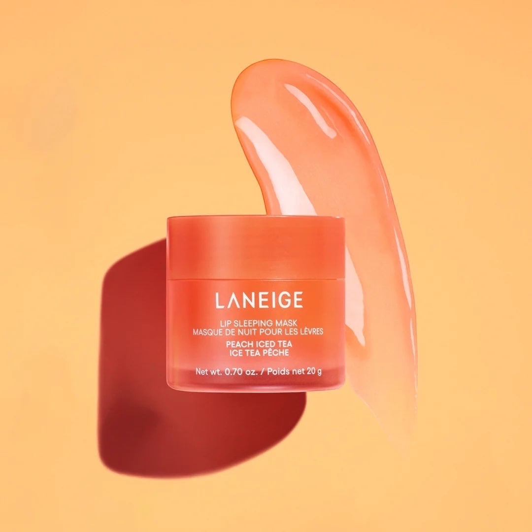 LANEIGE Lip Sleeping Mask in Peach Iced Tea scent, a nourishing peach-colored balm sold by bareskin.lt