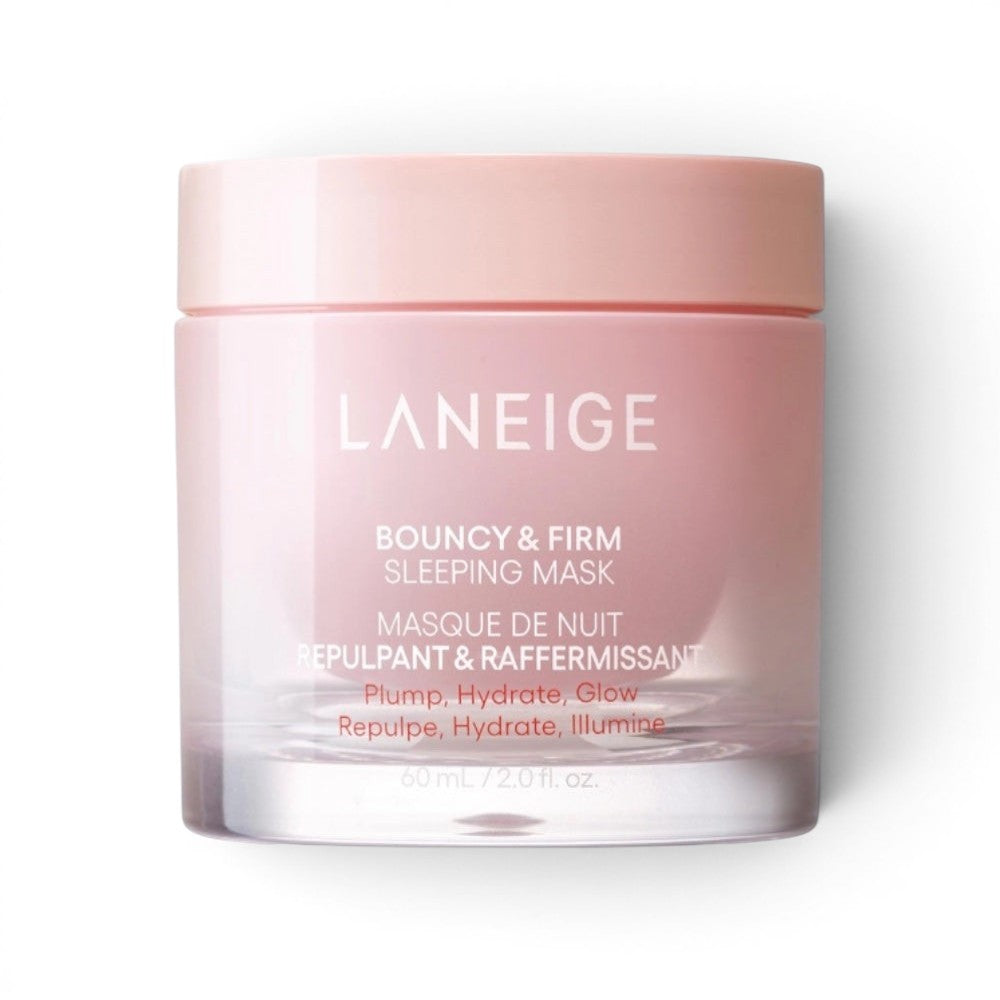 bareskin.lt Laneige Bouncy & Firm Sleeping Mask in a light pink jar for overnight skin hydration and firming