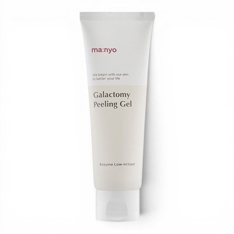 Manyo Galactomy Enzyme Peeling Gel in a white squeeze tube from bareskin.lt for gentle facial exfoliation.