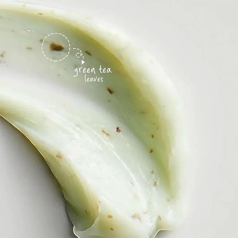 bareskin.lt B. Lab Matcha Hydrating Foam Cleanser texture showing light green cream with visible green tea leaf bits