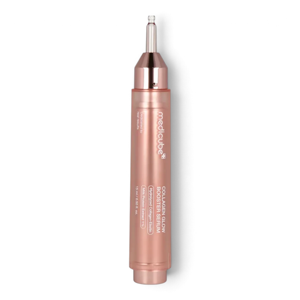 bareskin.lt Medicube Collagen Glow Booster Serum serumas, praturtintas mažos molekulinės masės kolagenu ir elastinu, giliai įsiskverbia į odą, padidindamas jos elastingumą ir suteikdamas putlios bei jaunatviškos išvaizdos efektą