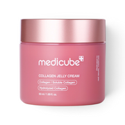 bareskin.lt Medicube Collagen Jelly Cream kremas-gelis, padedantis kovoti su senėjimo požymiais, praturtintas 98% hidrolizuoto kolageno ir elastinu, kurie gerina odos elastingumą ir mažina raukšles