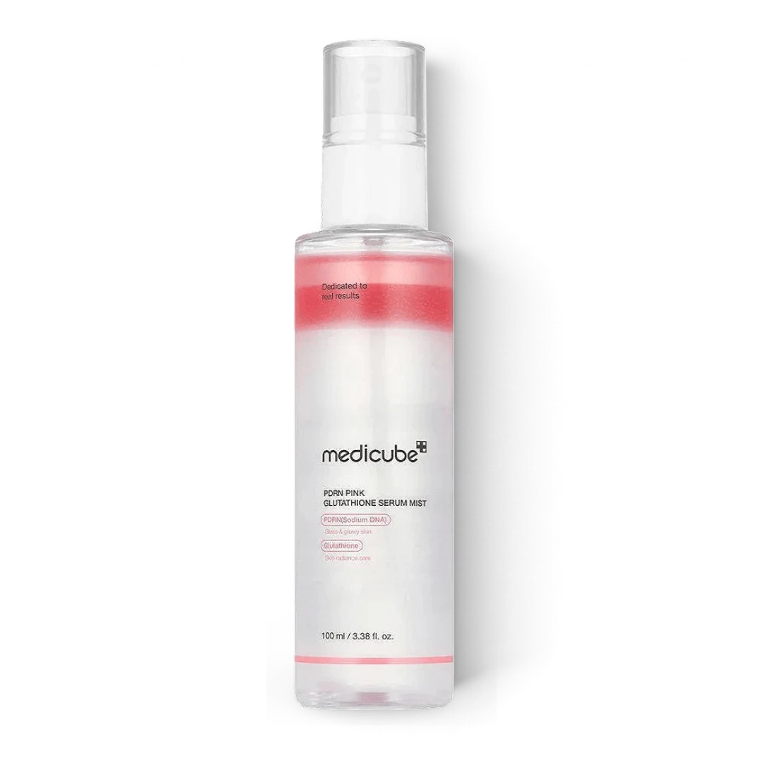bareskin.lt Medicube PDRN Pink Glutathione Serum Mist drėkinanti ir skaistinanti veido dulksna su PDRN ir glutationu suteikia odai gaivumo, švytėjimo ir padeda palaikyti stangrumą