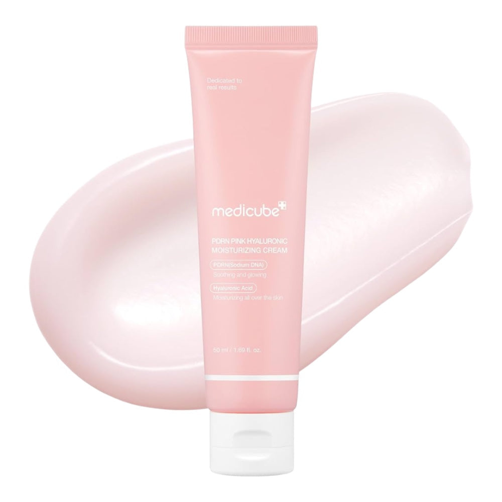 bareskin.lt Medicube PDRN Pink Hyaluronic Moisturizing Cream veido kremas su PDRN, niacinamidu ir hialurono rūgštimis intensyviai drėkina, palaiko odos barjerą ir padeda išlaikyti tolygesnę spalvą