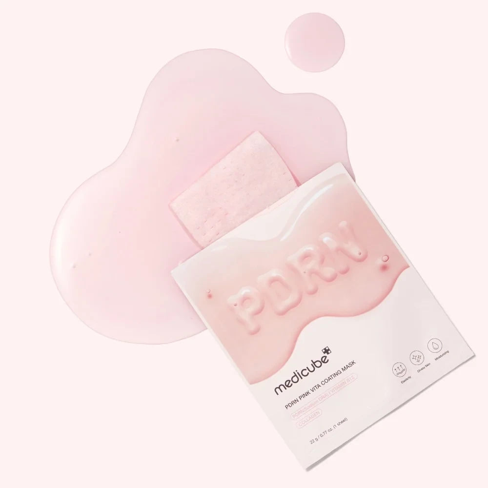 bareskin.lt Medicube PDRN Pink Vita Coating Mask veido kaukė su PDRN, vitaminu B12 ir kolagenu skirta nelygaus tono, papilkėjusios bei stangrumą praradusios odos priežiūrai