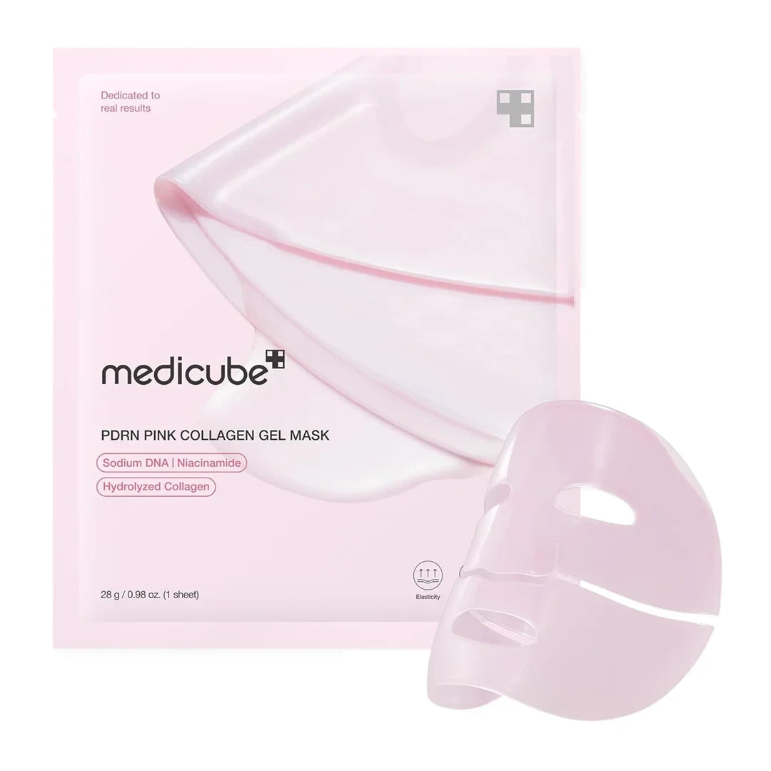 bareskin.lt Medicube PDRN Pink Collagen Gel Mask intensyviai drėkinanti ir regeneruojanti veido kaukė suteikia odai švelnumo, skaistumo ir stangrumo