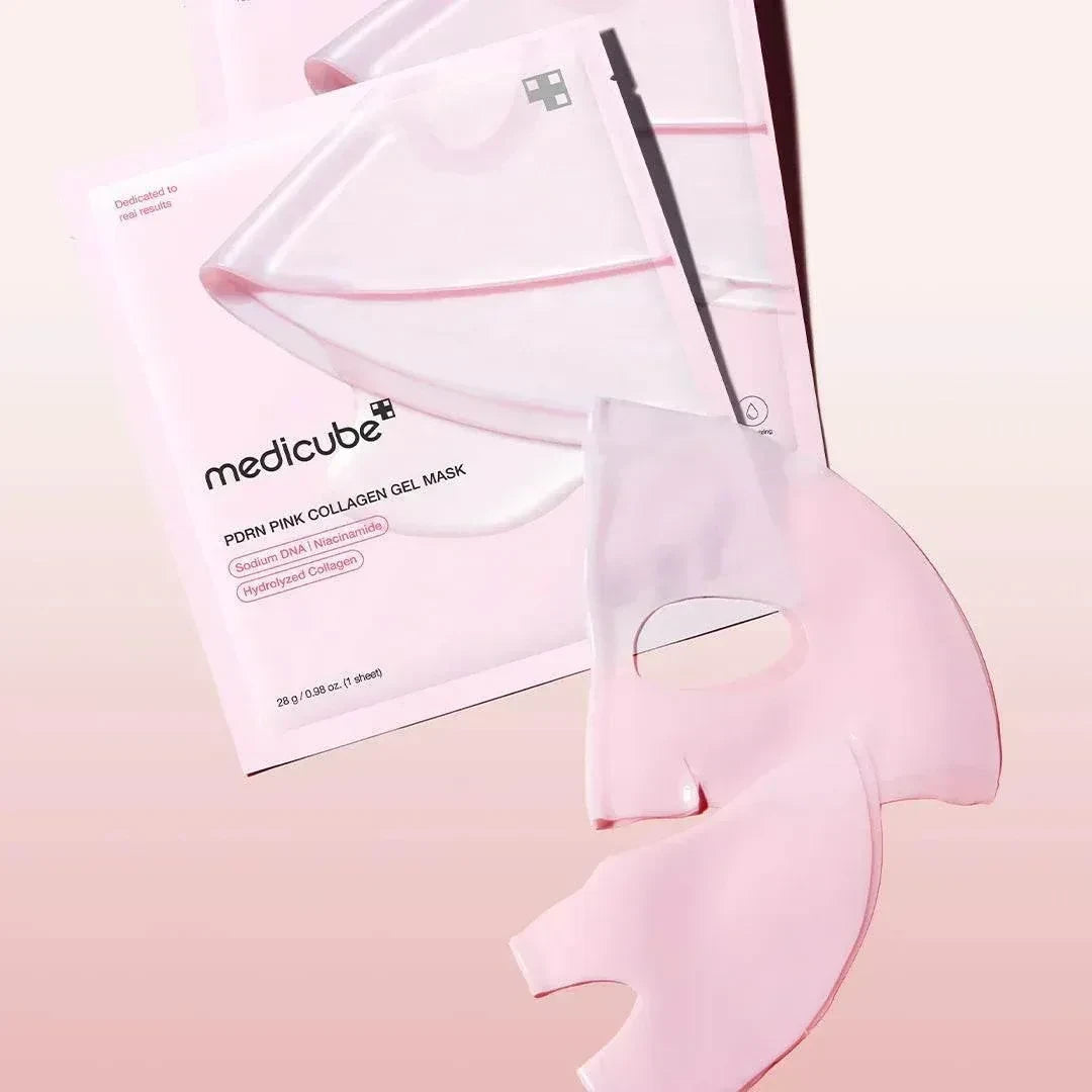 bareskin.lt Medicube PDRN Pink Collagen Gel Mask intensyviai drėkinanti ir regeneruojanti veido kaukė suteikia odai švelnumo, skaistumo ir stangrumo