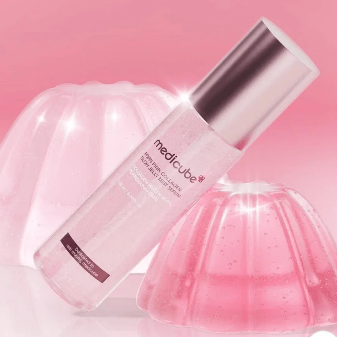 bareskin.lt Medicube PDRN Pink Collagen Glow Jelly Mist Serum in a clear bottle with pink jelly-like accents
