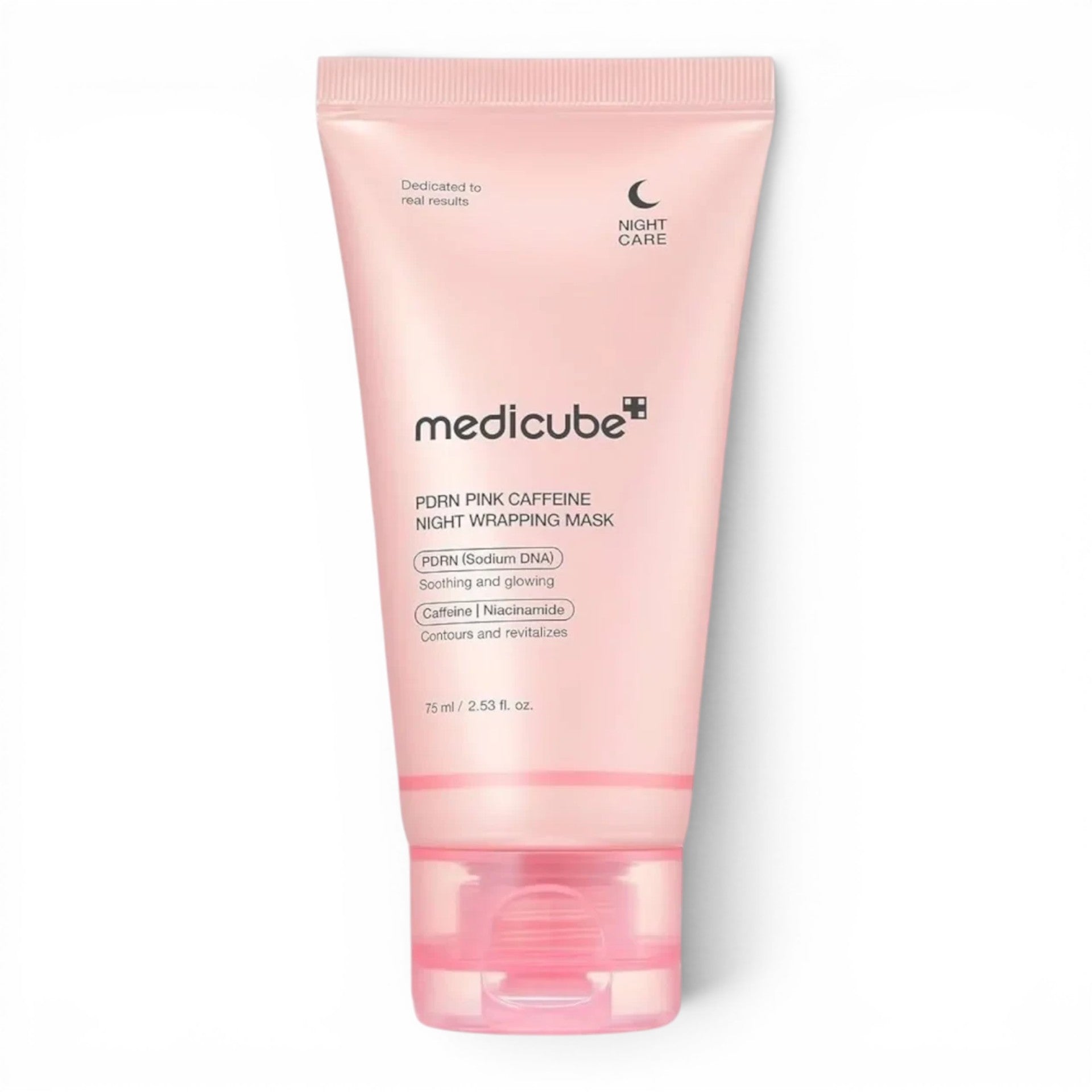 bareskin.lt Medicube PDRN Pink Caffeine Night Wrapping Mask in a light pink squeeze tube for facial skincare.